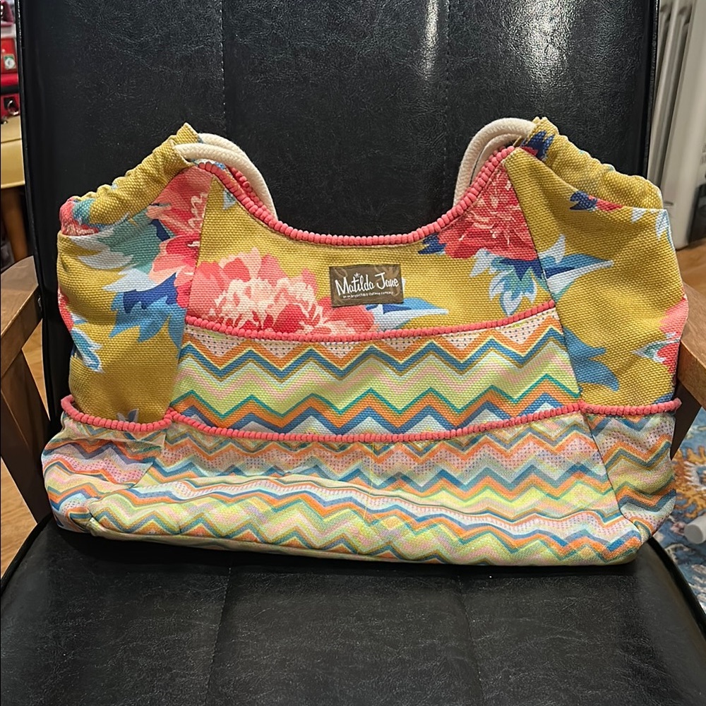 Matilda Jane Yellow and Pink Chevron Beach Bag